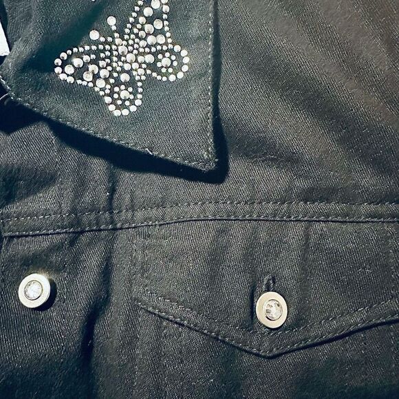 Quacker Factory embellished embroidered butterfly black denim jacket size large - Picture 7 of 7